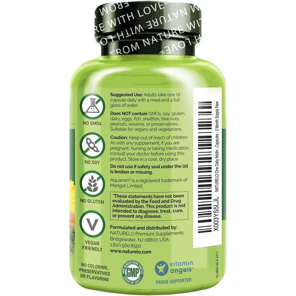 Naturelo One Daily Multivitamin for Men with Natural Vitamins, Fruit Extracts, Supports Energy, Immunity, Muscle Function.