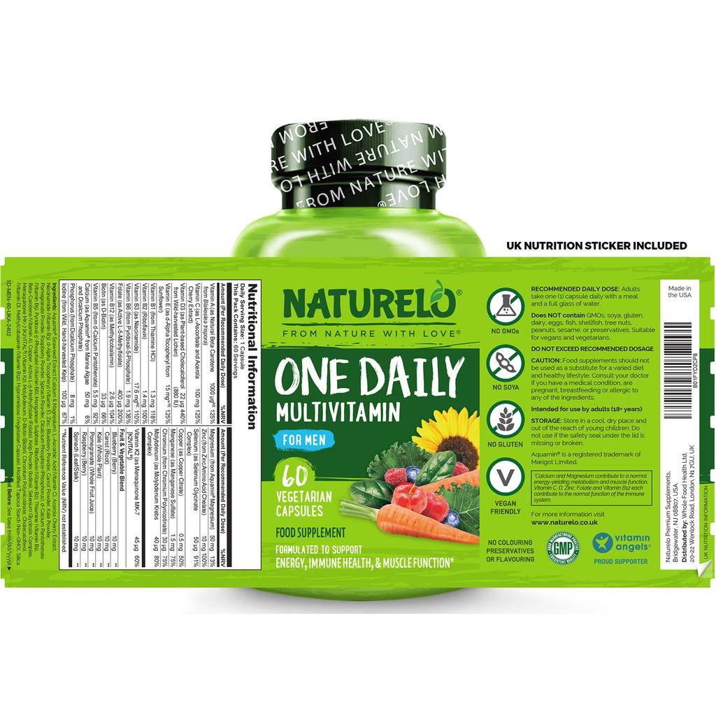 Naturelo One Daily Multivitamin for Men, natural vitamins, fruit extracts, energy, immunity support, vegan, image 8.