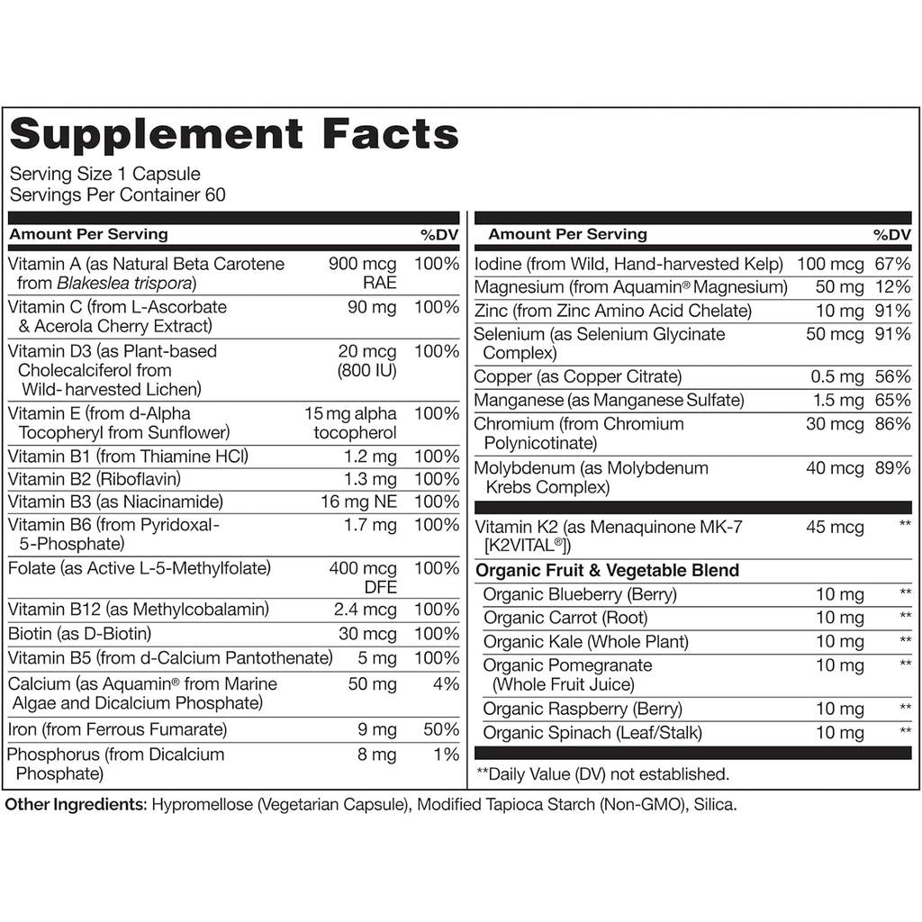 Naturelo One Daily Multivitamin for Women, rich in natural vitamins and fruit extracts, supports immunity and wellness.