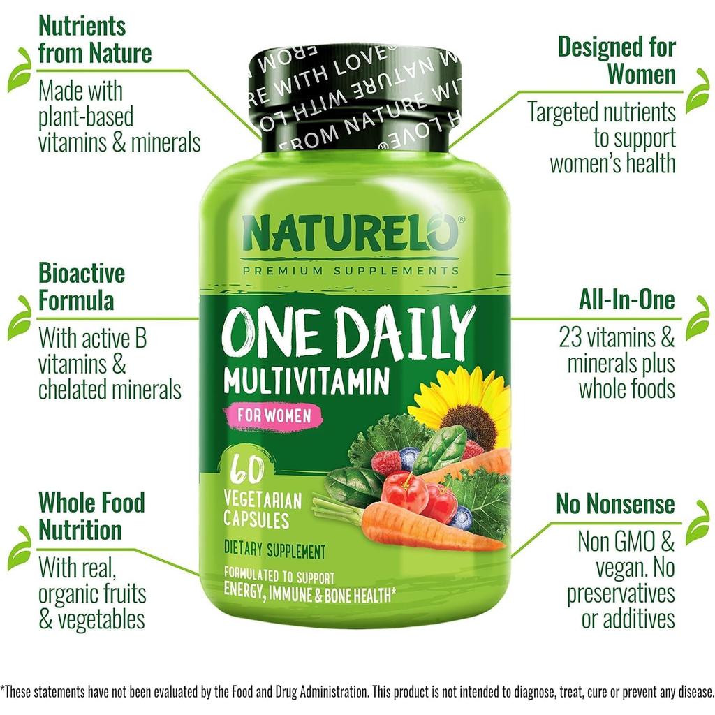 Naturelo One Daily Multivitamin for Women, natural vitamins, fruit extracts, supports immunity, vegan, gluten-free, image 9.