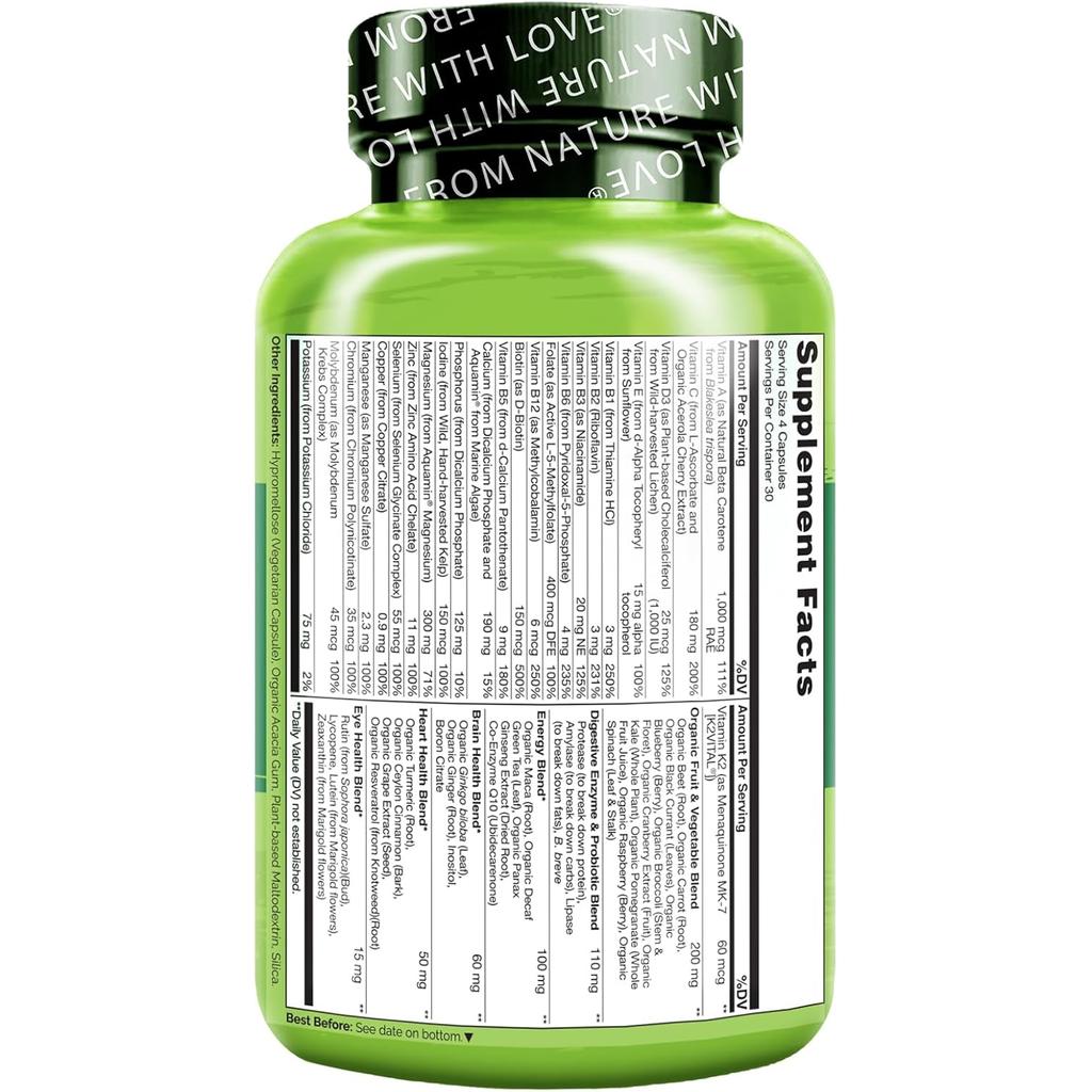 Naturelo whole food multivitamin for men, natural vitamins, fruit, herbal health blends, vitality boost supplement
