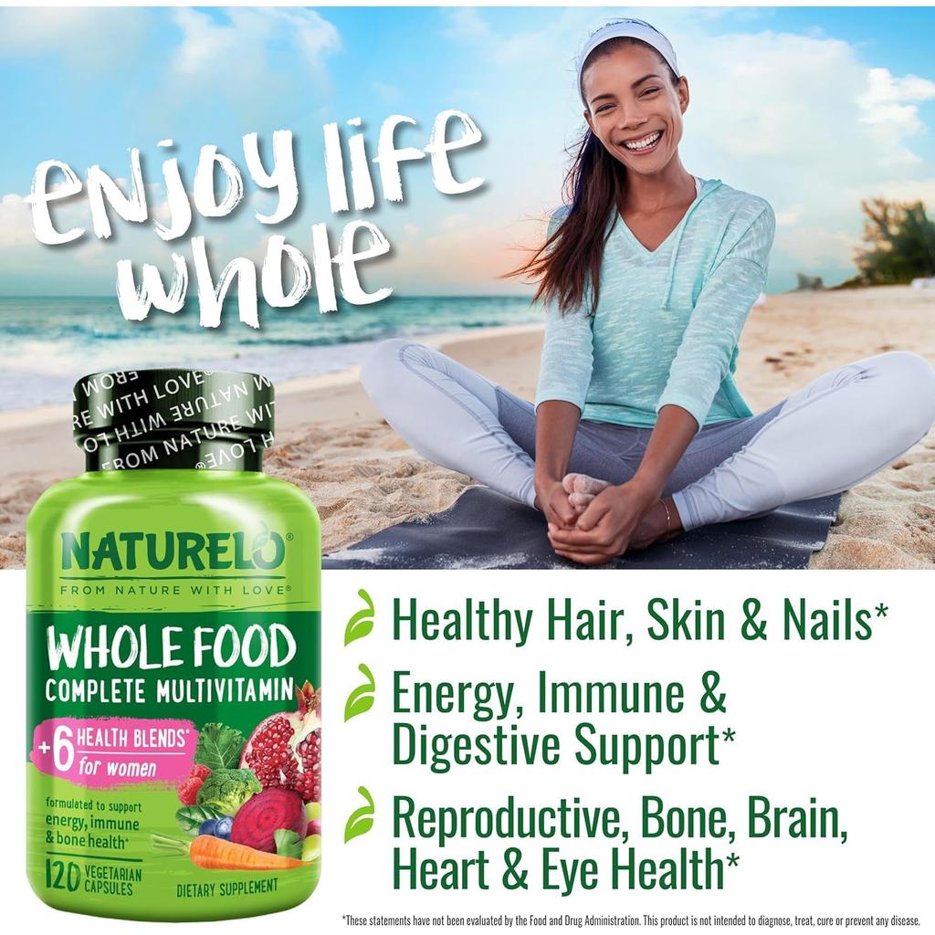 Naturelo Whole Food Multivitamin for Women with Natural Vitamins, Fruit &amp; Herbal Extracts - Boosts Energy &amp; Well-being Image