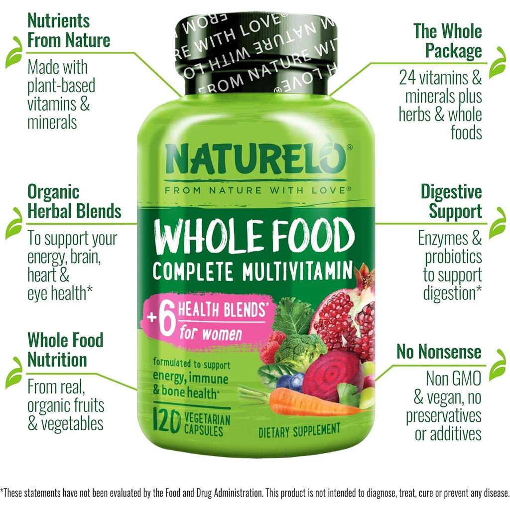 Naturelo whole food multivitamin for women, natural vitamins, fruit herbal extracts, image 9.