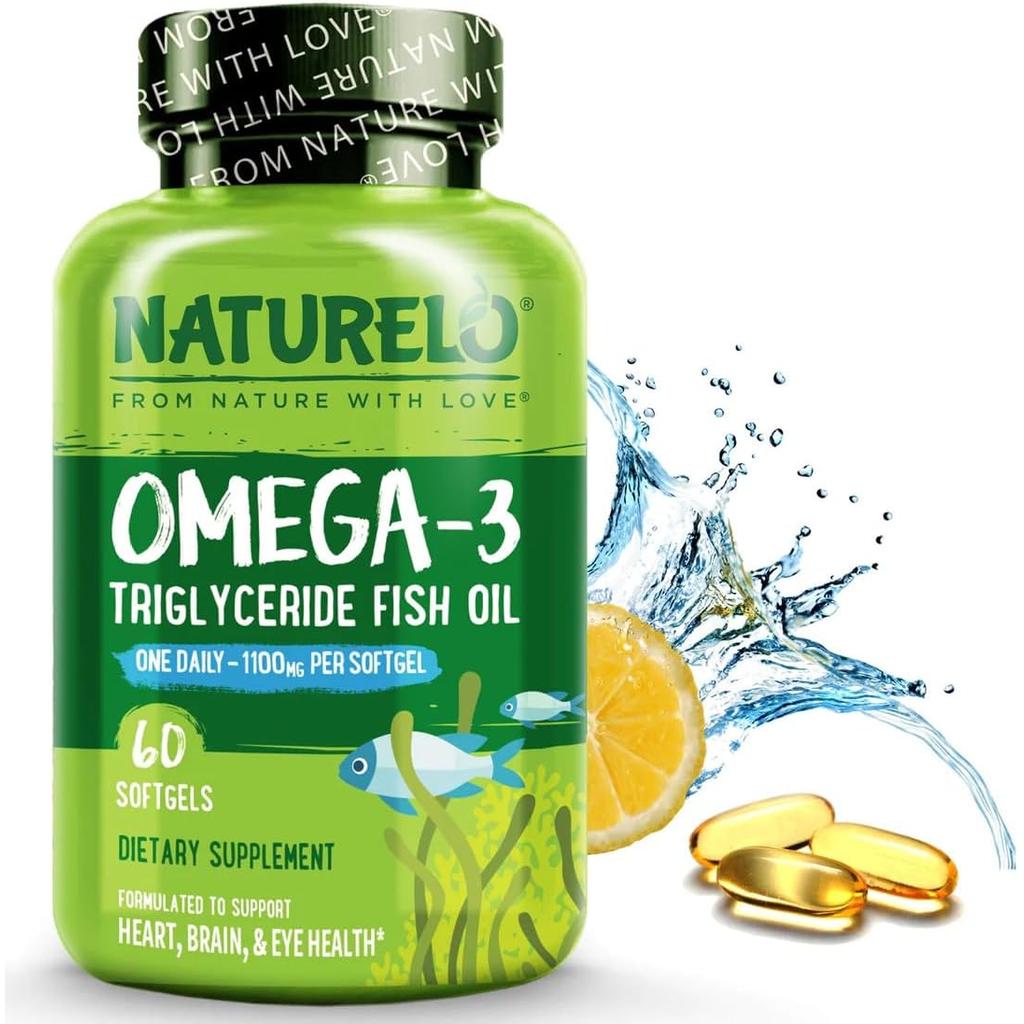 Naturelo Premium Omega-3 Fish Oil 1100 mg Triglyceride One a Day - Supports Heart, Brain, Joint Health