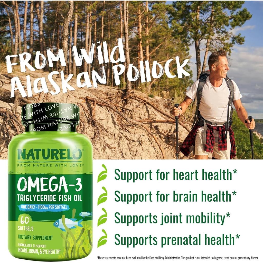 Naturelo Premium Omega-3 Fish Oil 1100mg Triglyceride, heart health supplement, one-a-day, image 5.