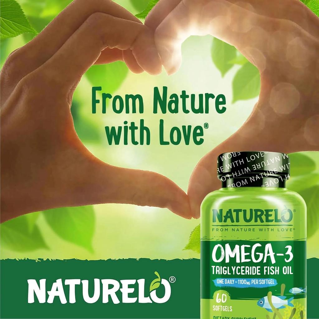 Naturelo Premium Omega-3 Fish Oil 1100mg Triglyceride, One-a-Day, Heart Health &amp; Brain Support Supplement, Image 6.