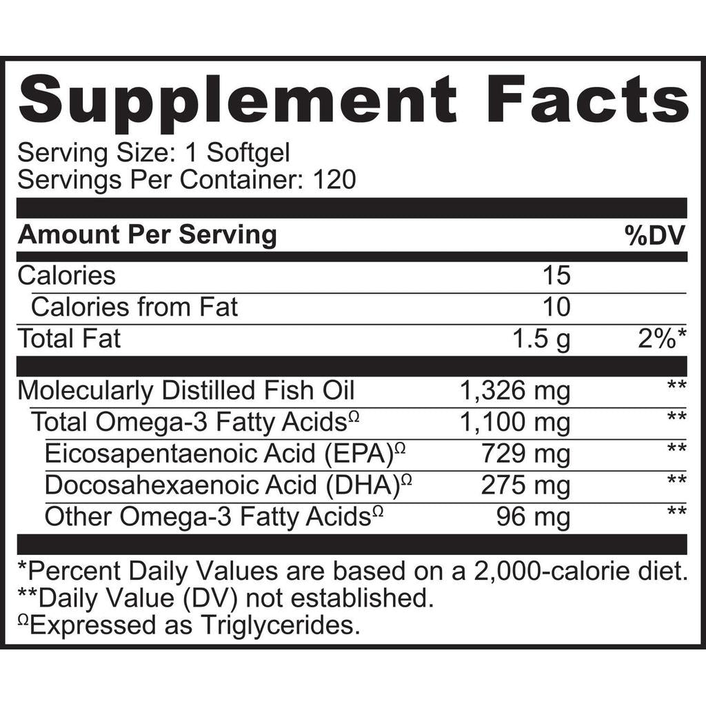 Naturelo Premium Omega-3 Fish Oil 1100mg bottle, supports heart health, triglyceride form, one-a-day supplement.