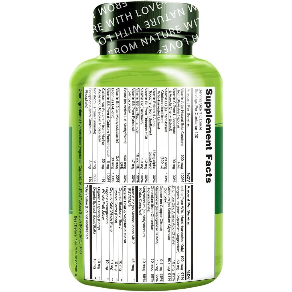 Naturelo Women&#39;s Multivitamin, natural vitamins, fruit extracts, immunity support, vegan, gluten-free, B12, MTHFR-friendly fo