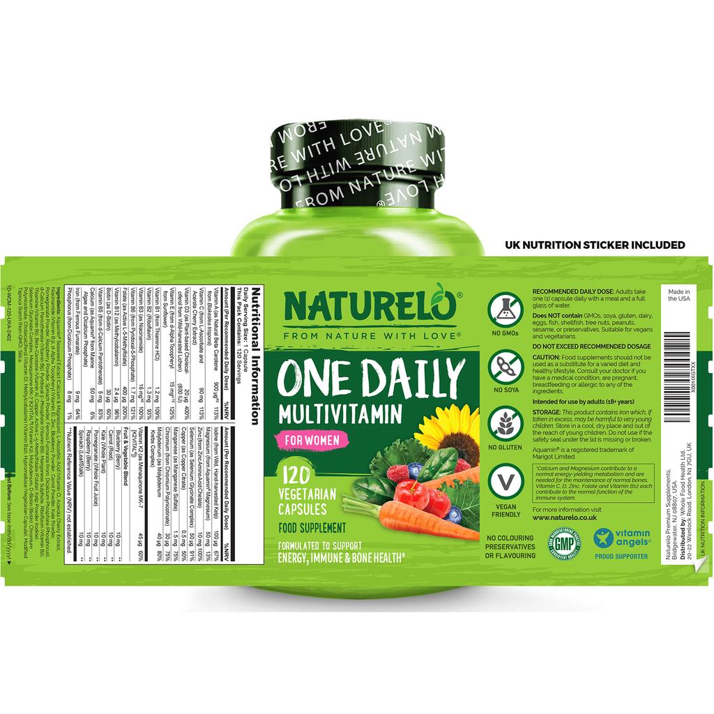 Naturelo One Daily Multivitamin for Women, natural vitamins, fruit extracts, supports immunity, vegan, non-GMO, image 8.
