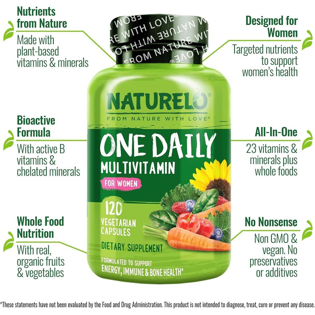 Naturelo One Daily Multivitamin for Women, boosts immunity &amp; vitality, vegan, with natural vitamins, fruit extracts.
