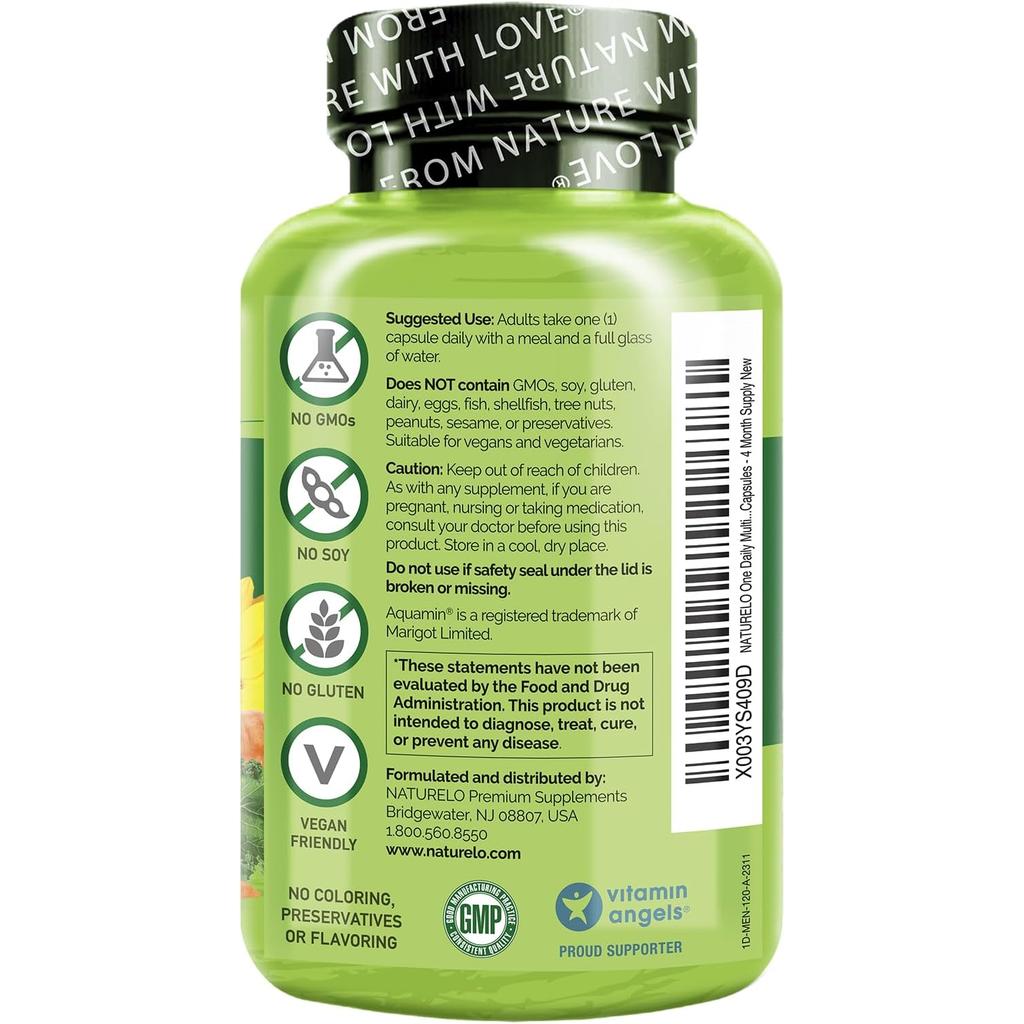 Naturelo One Daily Multivitamin for Men, boosts energy, immunity, muscle support, natural vitamins, fruit extracts, vegan.