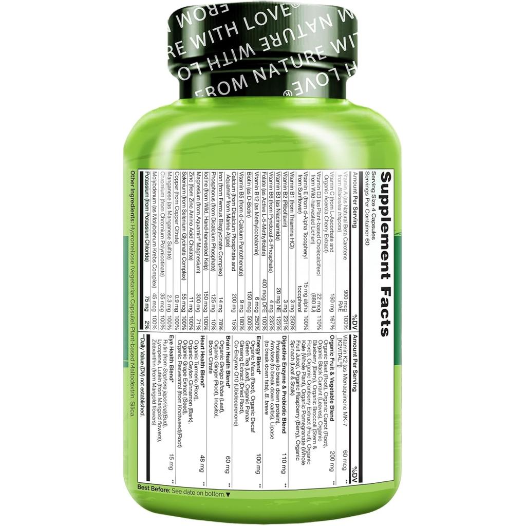 Naturelo Whole Food Multivitamin for Women with Natural Vitamins, Fruit &amp; Herbal Extracts, Supports Energy &amp; Wellness.