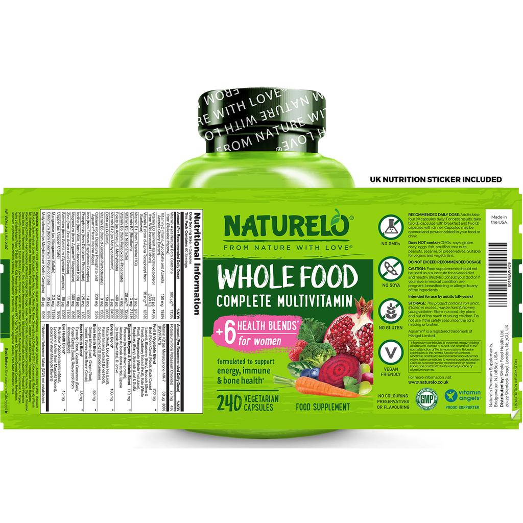 Naturelo whole food multivitamin for women, natural vitamins, fruit and herbal extracts, daily health boost, image 8.