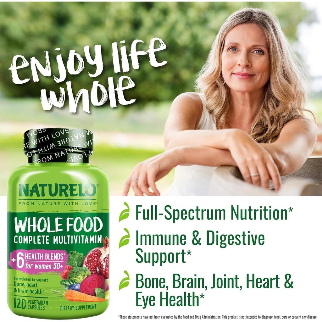 Naturelo Whole Food Multivitamin for Women 50+, bone health blend, no iron, natural vitamins, image 7.