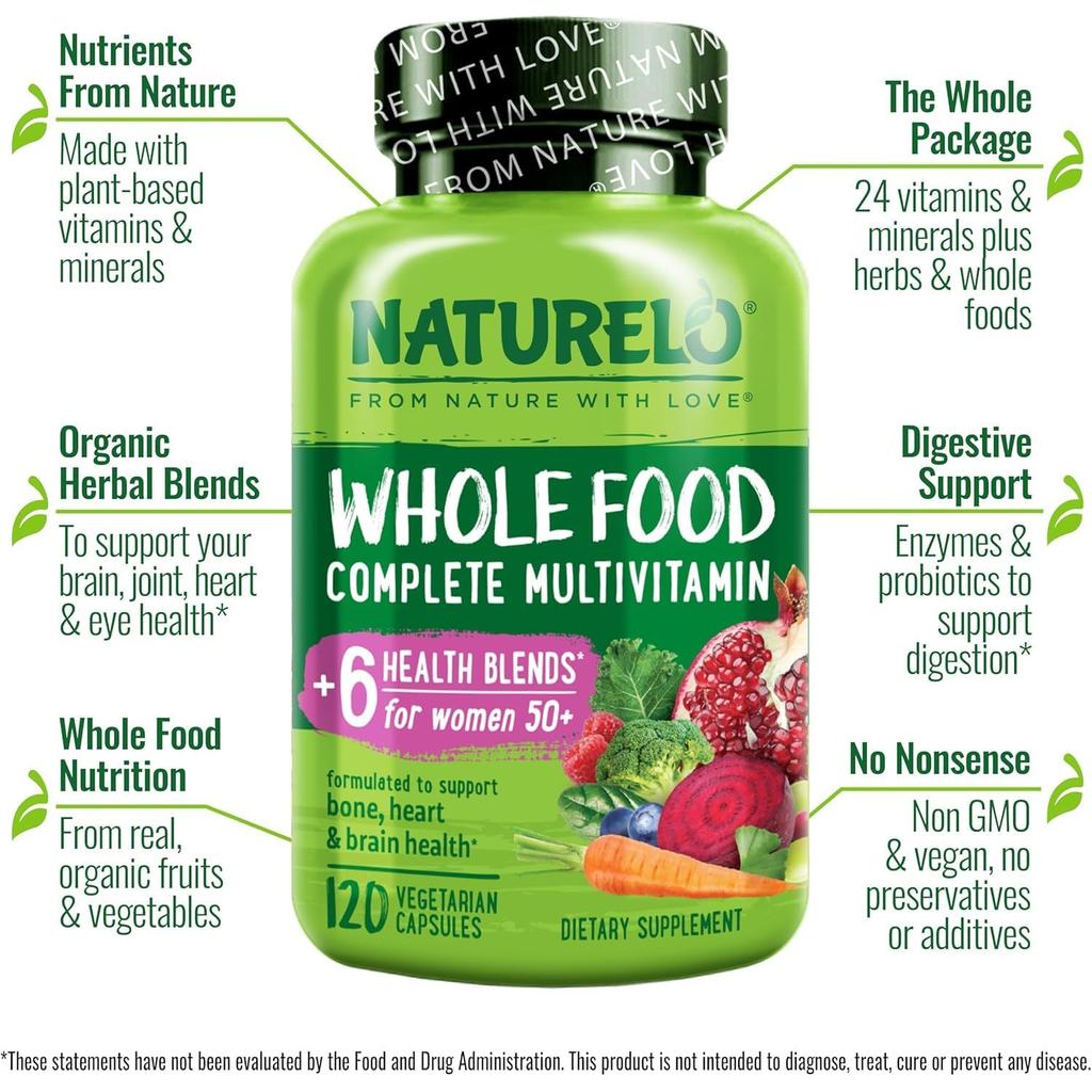 Naturelo Whole Food Multivitamin for Women 50+, supports bone health, no iron, natural vitamins, image 9.