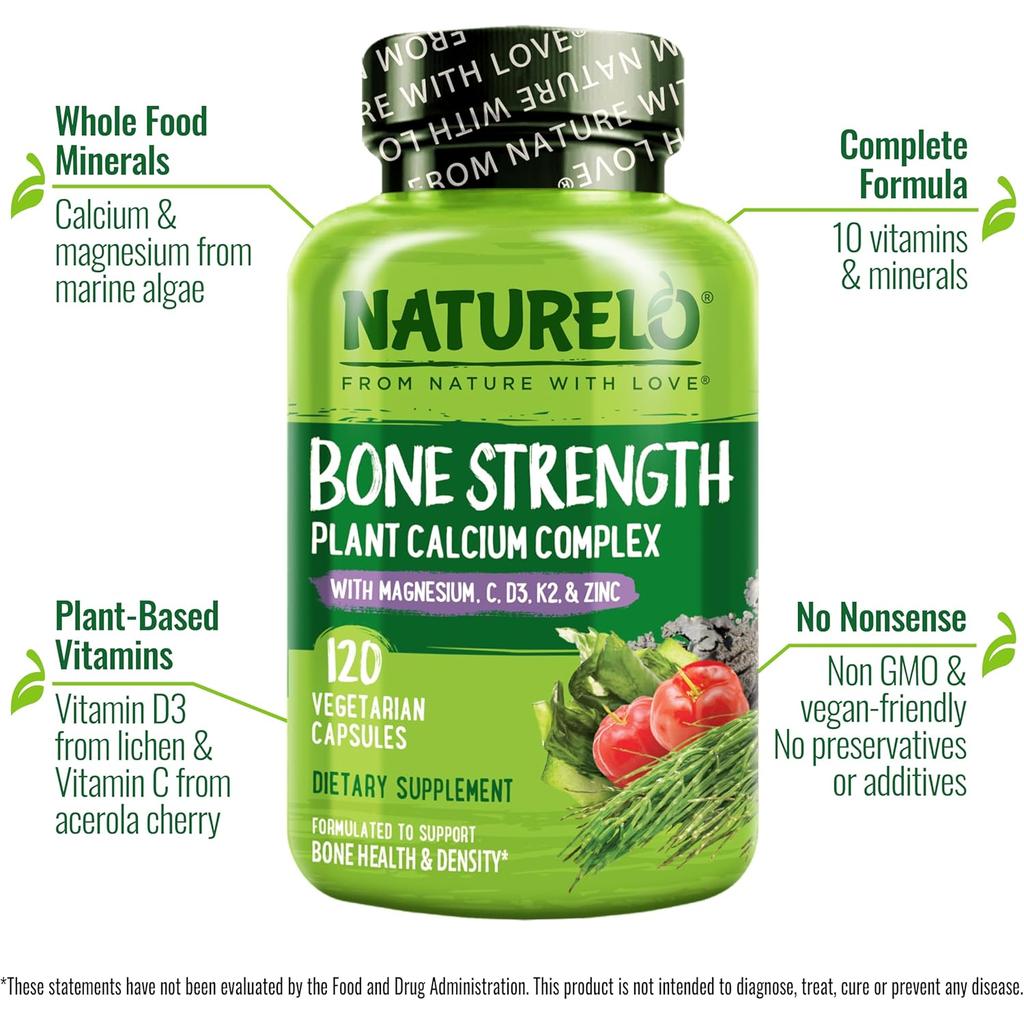 Naturelo bone strength supplement with natural calcium, magnesium, Vitamin C, D3, K2 for healthy bones - Image 4.