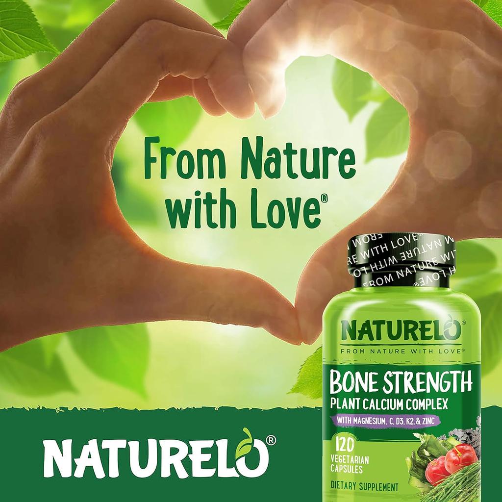 Naturelo Bone Strength supplement with calcium, magnesium, Vitamin C, D3, K2 for strong bones and joint support - Image 6.