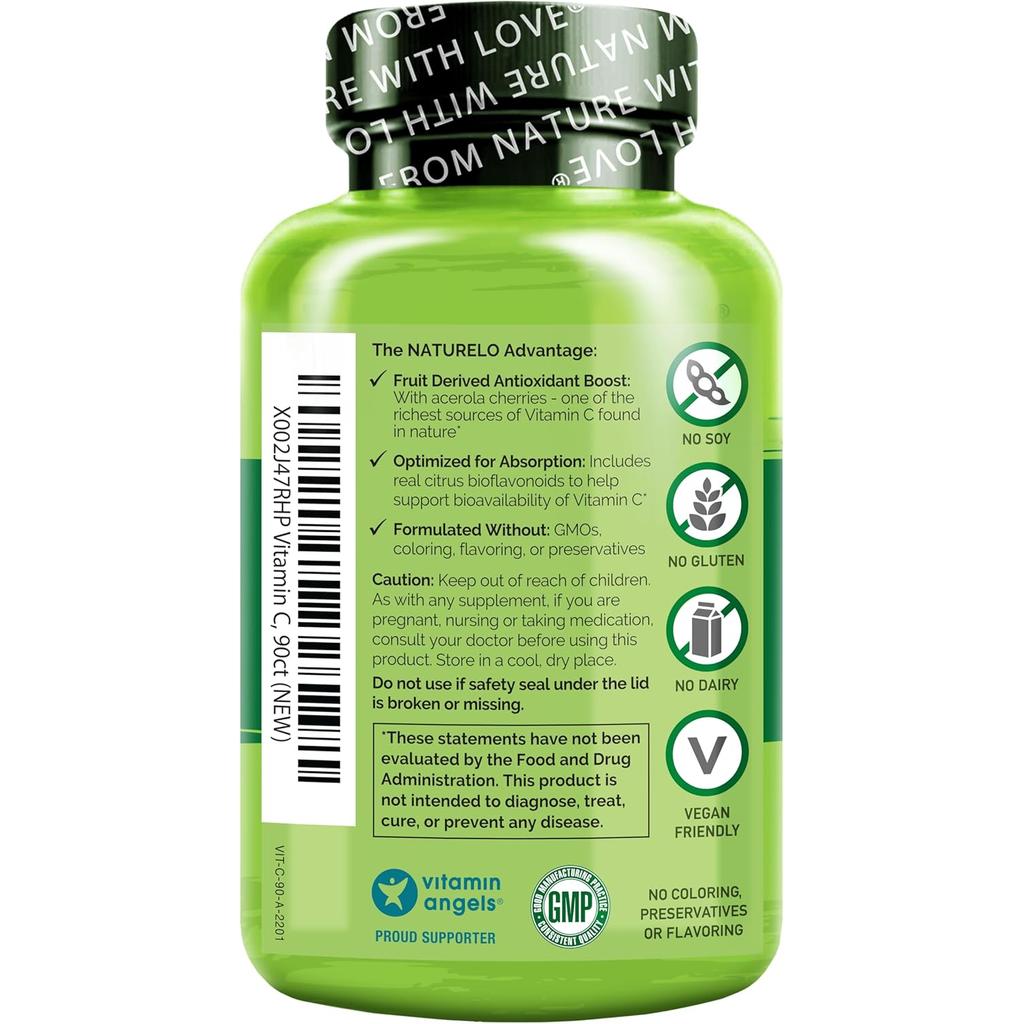 Naturelo Vitamin C with Acerola Cherry &amp; Citrus Bioflavonoids for Immune Support and Antioxidant Boost, Image 2