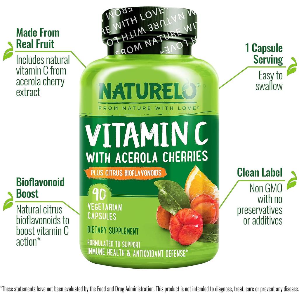 Naturelo Vitamin C with Acerola Cherry &amp; Citrus Bioflavonoids for Immune Support and Antioxidant Boost - Image 4
