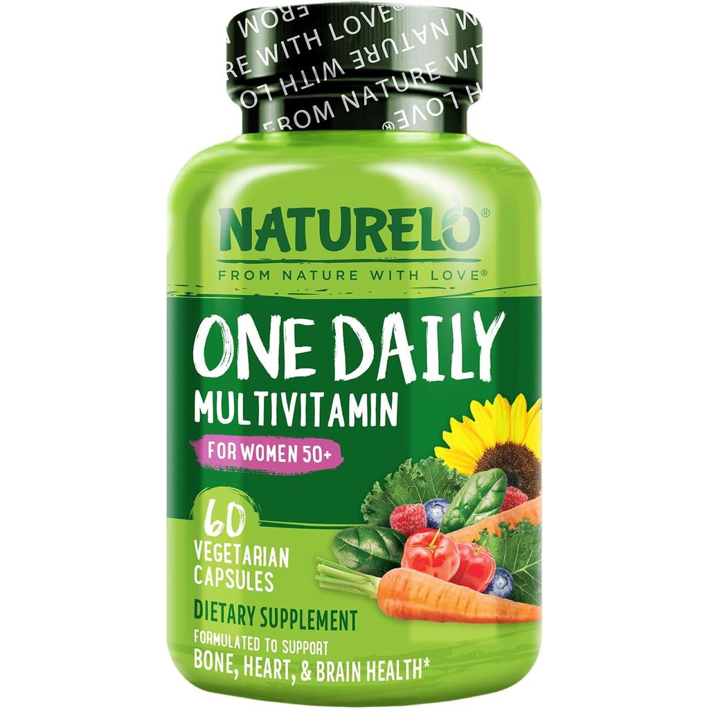 Naturelo One Daily Multivitamin for Women 50+ with Fruit Extracts, Iron Free, Vegan, Supports Immunity &amp; Wellness, 60 Capsule