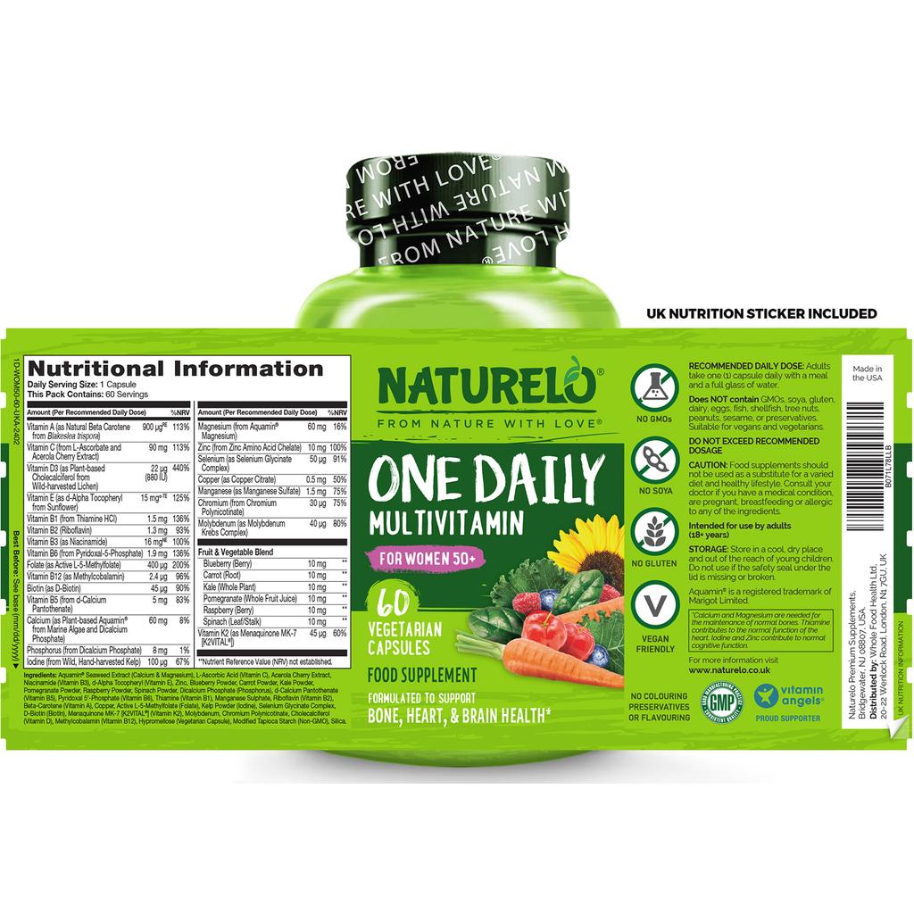 Naturelo One Daily Multivitamin for Women 50+, Iron-Free, with Fruit Extracts, Supports Immunity &amp; Wellness, Vegan Formula