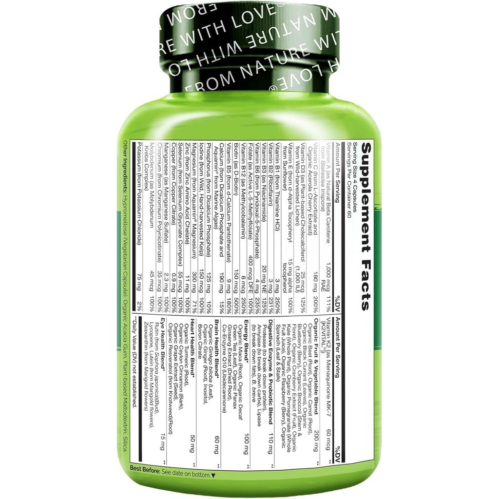 Naturelo whole food multivitamin for men, natural vitamins, fruit herbal health blends, boosts energy and vitality.