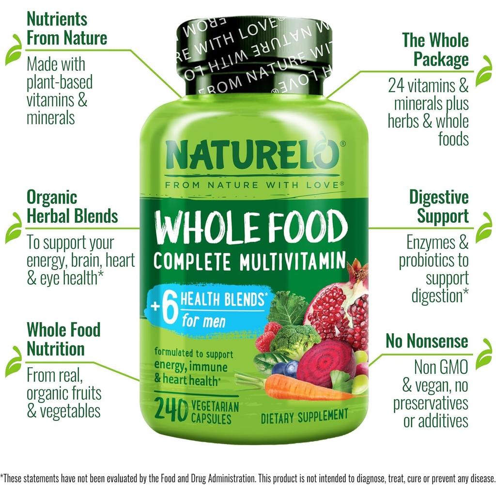 Naturelo whole food multivitamin for men, natural vitamins, fruit herbal health blends, image 9.