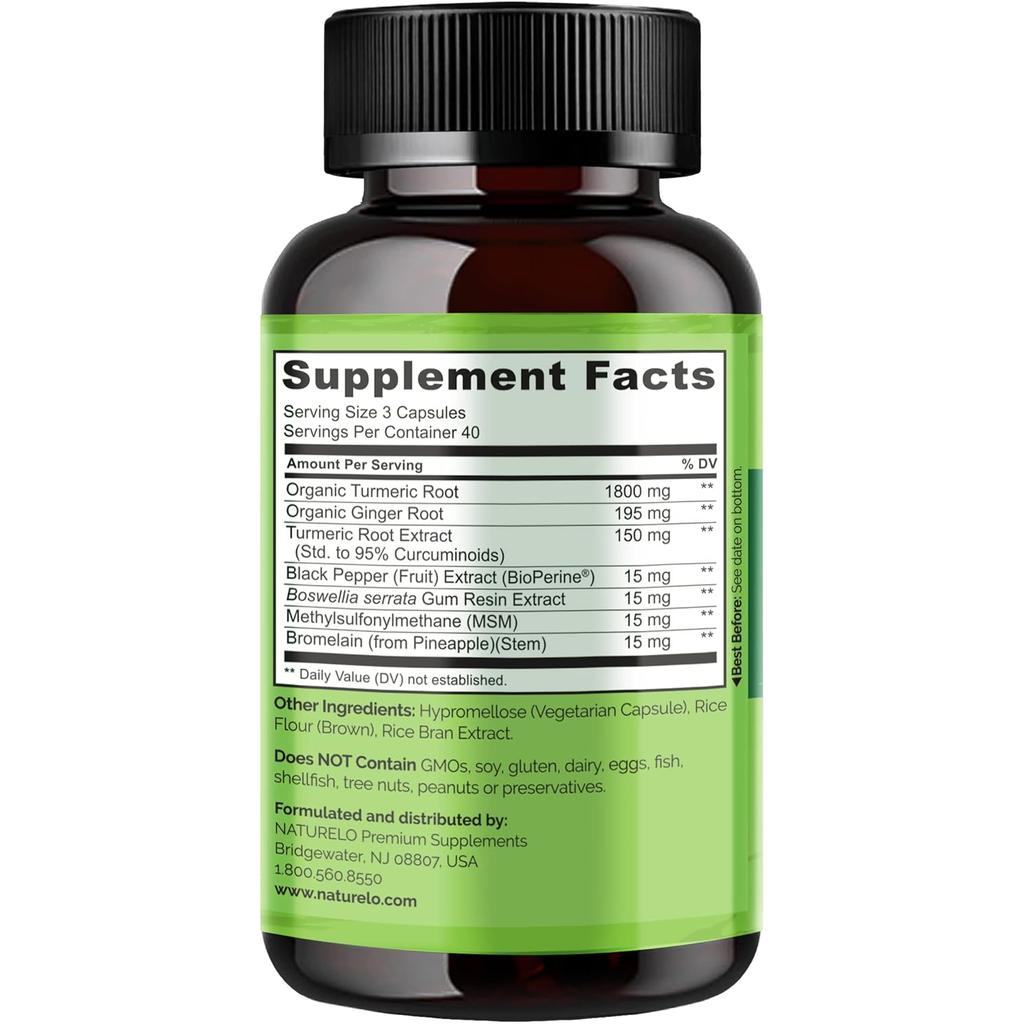 Naturelo Turmeric Curcumin with Ginger, Boswellia &amp; Black Pepper for joint health and inflammation relief - Image 3