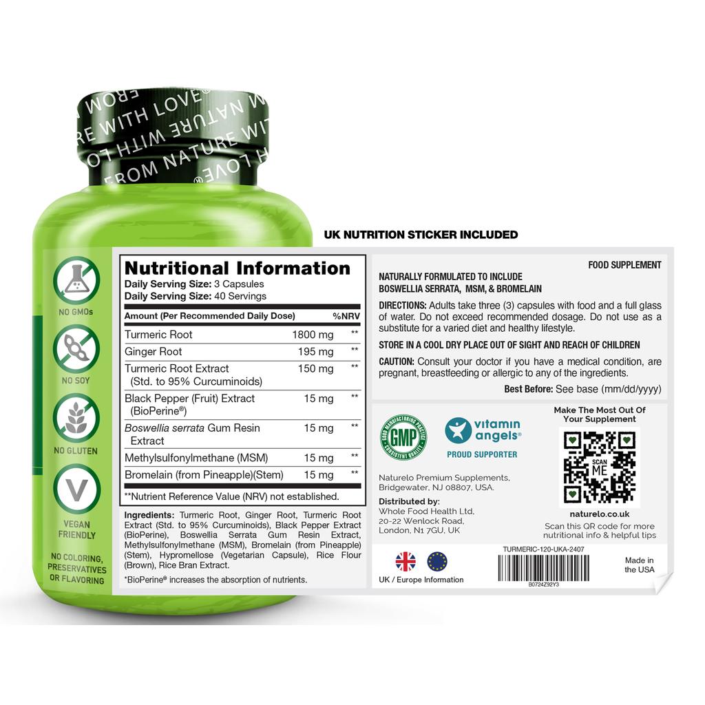 Naturelo Turmeric Curcumin with Ginger, Boswellia &amp; Black Pepper for joint health and inflammation relief - Image 7.