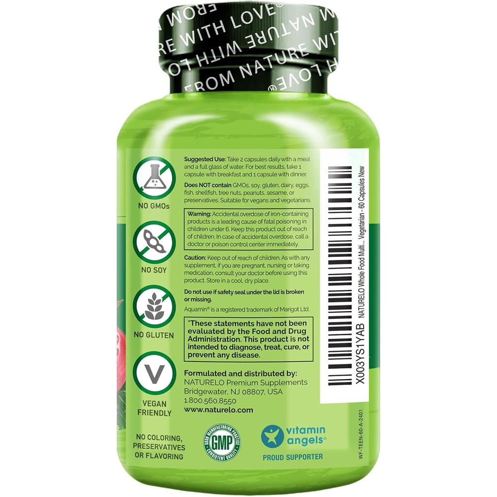 Naturelo whole food multivitamin for teens, natural vitamins and minerals, supports energy and immune health, image 3.