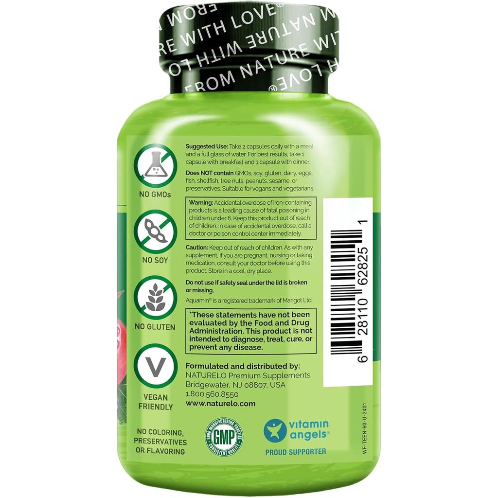 Naturelo whole food multivitamin for teens, natural vitamins and minerals, supports energy and immune health, image 4.