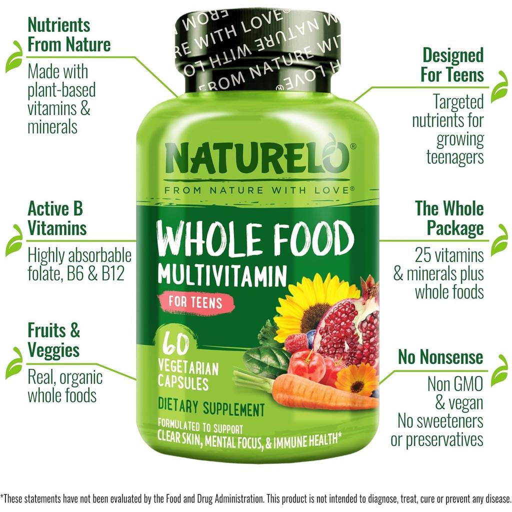 Naturelo Whole Food Multivitamin for Teens, Natural Vitamins &amp; Minerals, Boosts Energy &amp; Immunity, Image 6