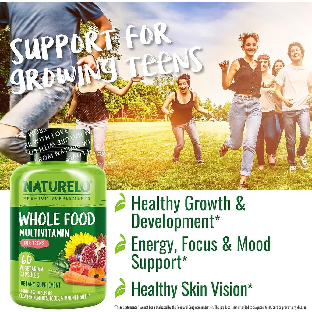 Naturelo whole food multivitamin for teens with natural vitamins and minerals, image 7, boosts teen health and wellness.