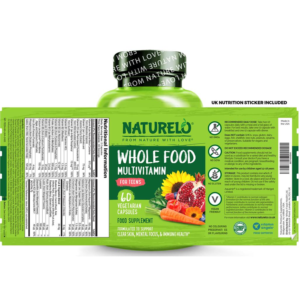 Naturelo whole food multivitamin for teens, natural vitamins and minerals, supports energy and growth, image 8.