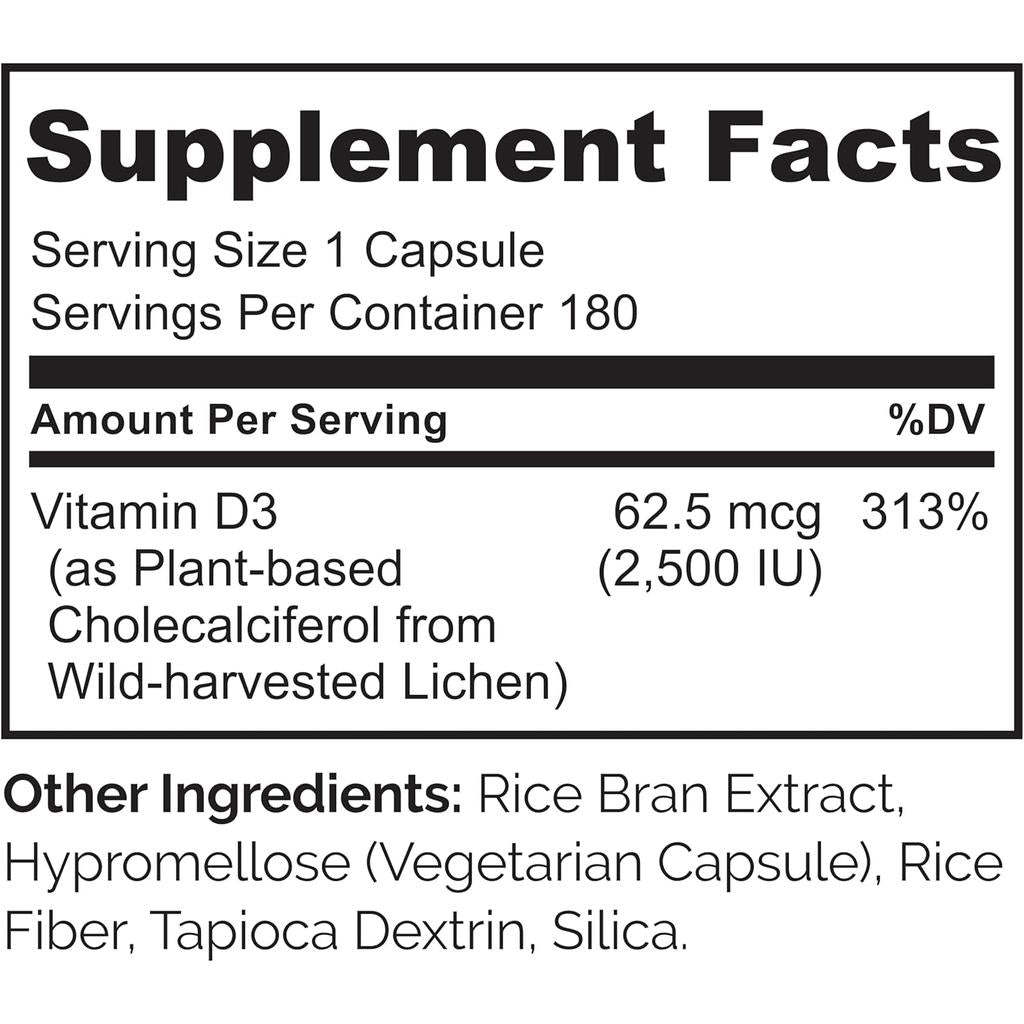 Naturelo Vitamin D 2500 IU from wild-harvested lichen, supports bone health, immune function. Image 7.