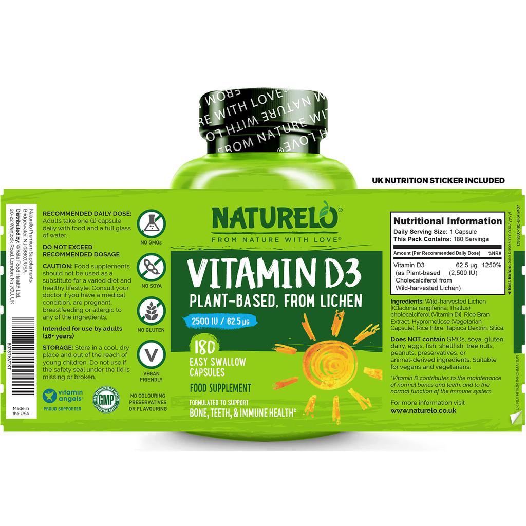 Naturelo Vitamin D from Wild Harvested Lichen 2500 IU for Immune Support and Bone Health, Image 8