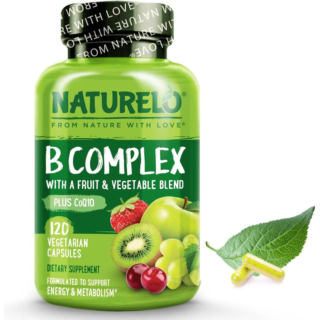 Naturelo B-Complex with natural B6, folate, B12, biotin; boost energy, support metabolism, enhance cognitive function.