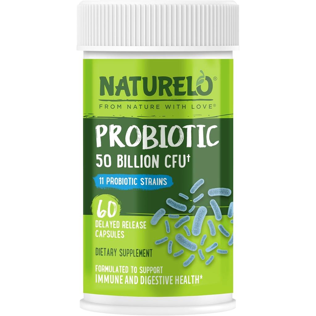 Naturelo Multibiotic 50 Billion CFU with 11 Strains, No Refrigeration, Supports Digestive Health and Immune System