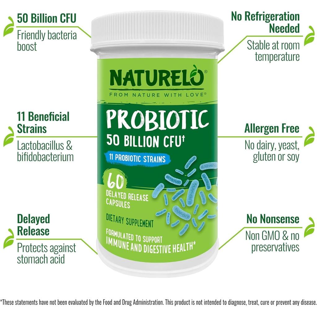 Naturelo Multibiotic 50 Billion CFU, 11 Strains, No Refrigeration, Gut Health, Immune Support, Probiotic Supplement, Image 9.