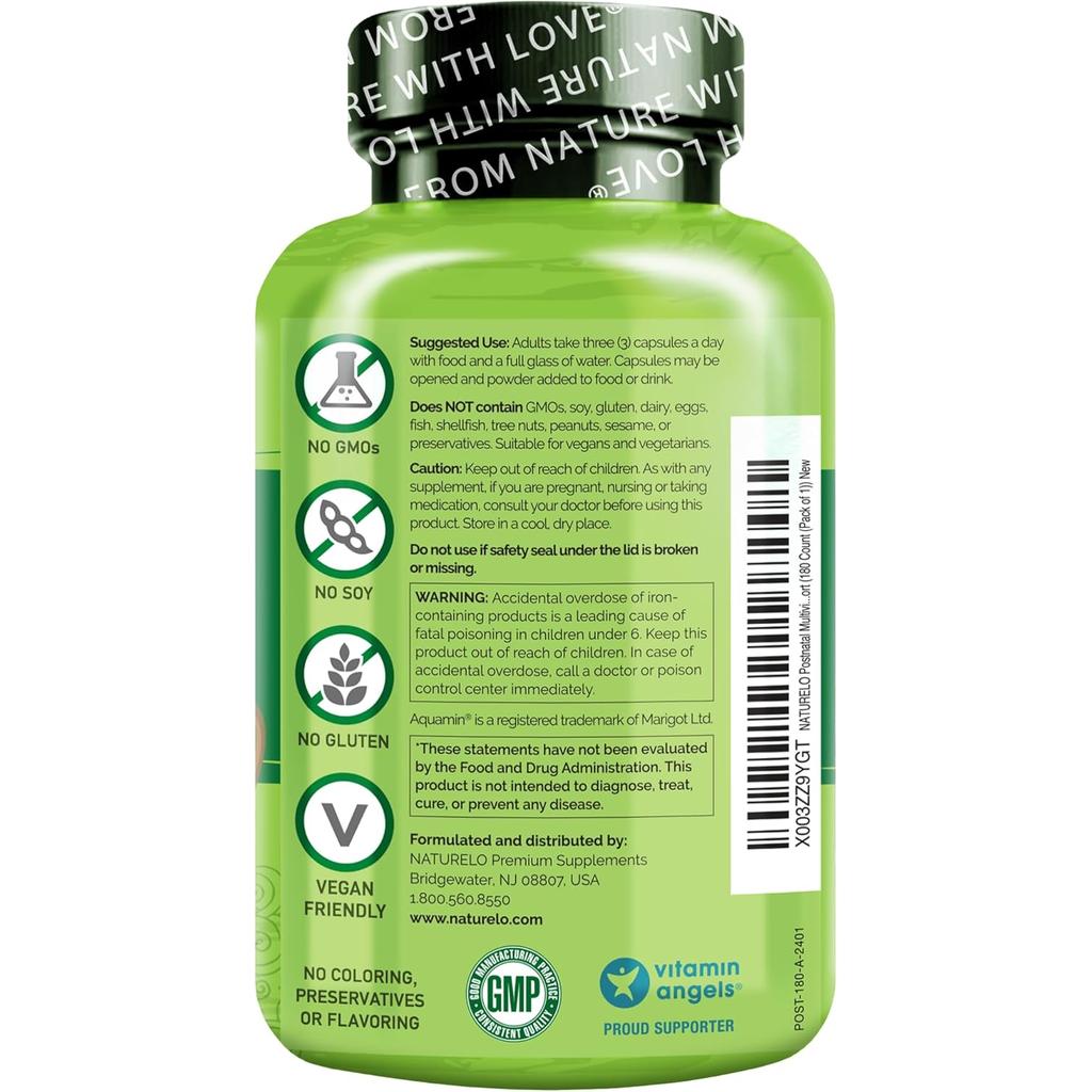 Naturelo postnatal multivitamin for new mums, whole food formula, natural vitamins and herbs, postpartum health support.