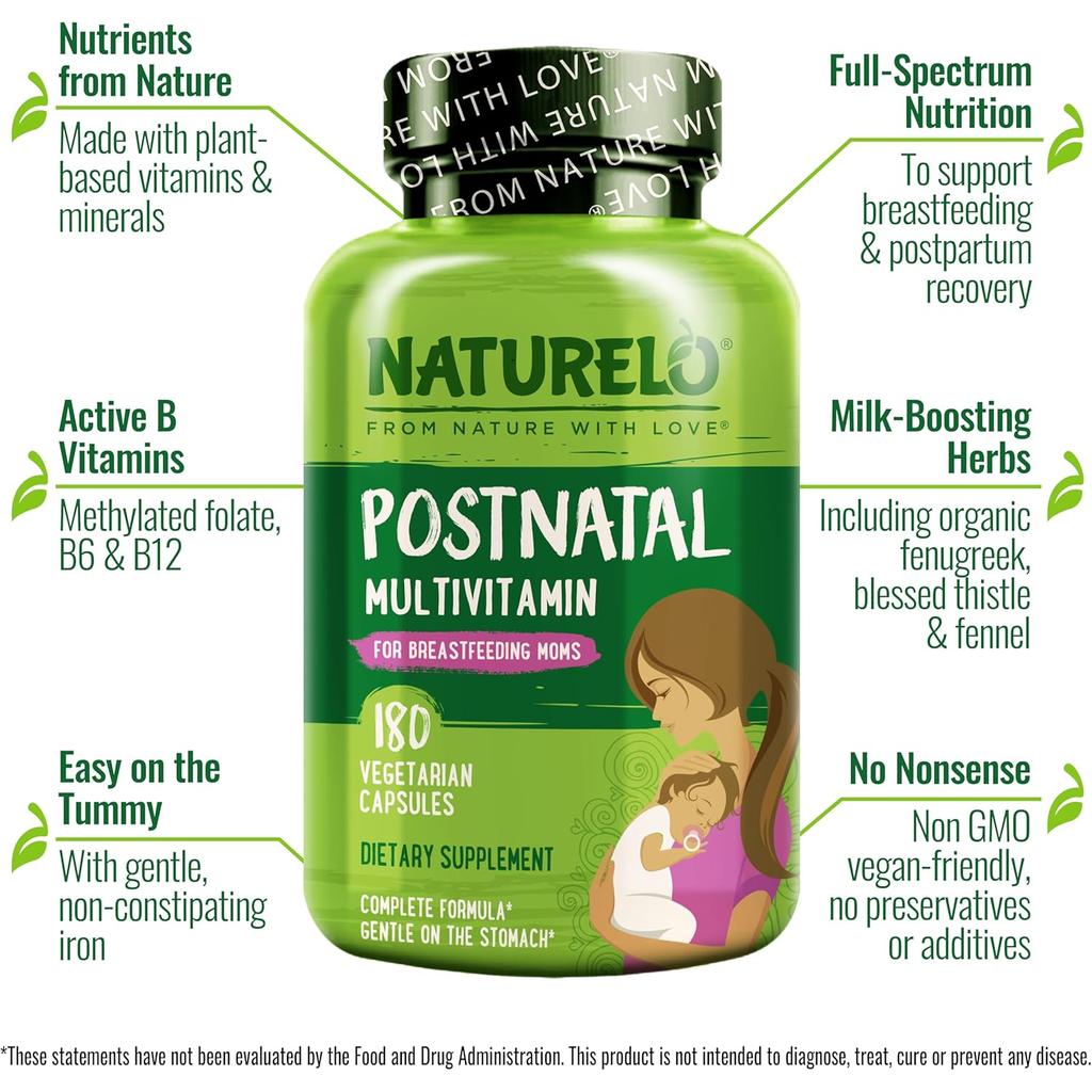 Naturelo postnatal multivitamin for new mums with natural vitamins and herbs, image 4, supports recovery and energy.