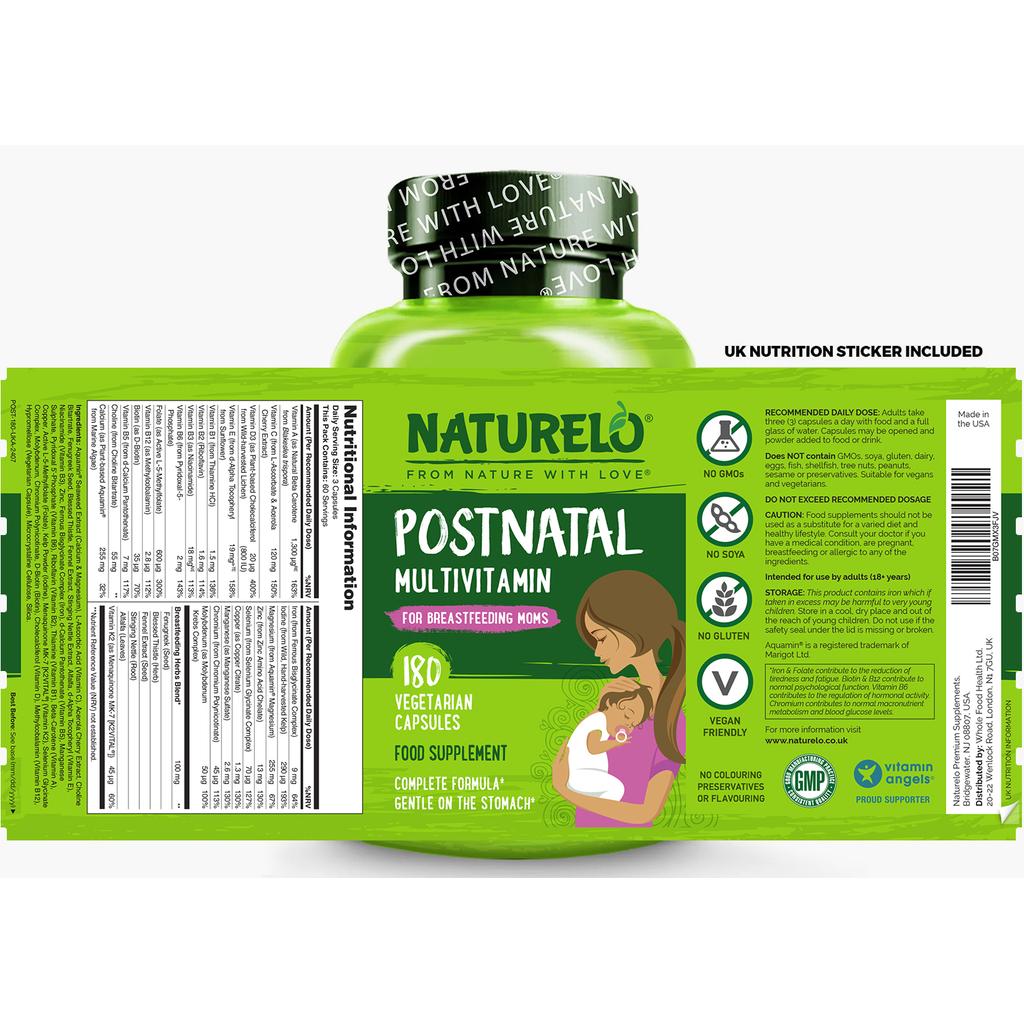 Naturelo postnatal multivitamin for new mums, natural ingredients, supports recovery, boosts energy, image 8.