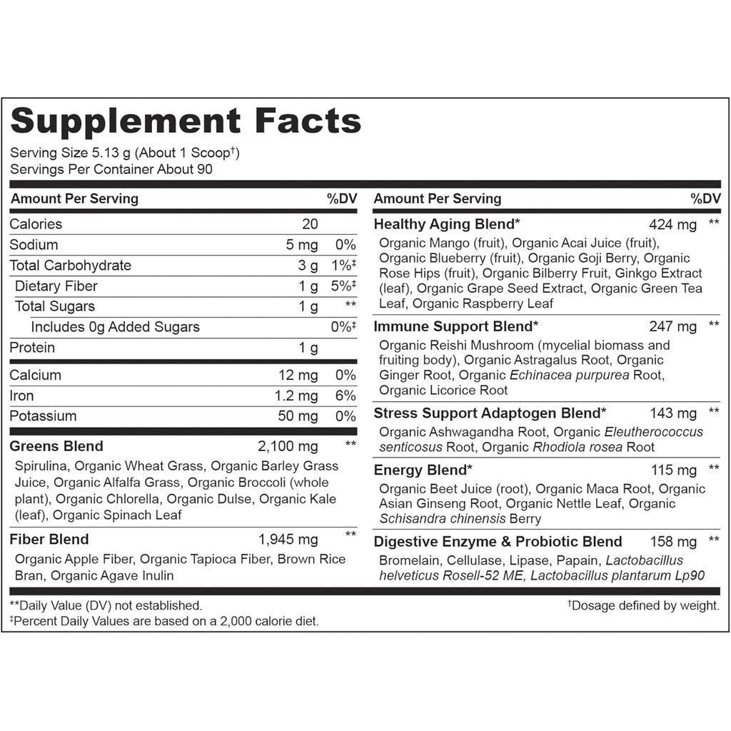 Naturelo Raw Greens Powder with Grasses, Probiotics, Superfoods, Unsweetened, Vegan, 60 Servings - Image 7