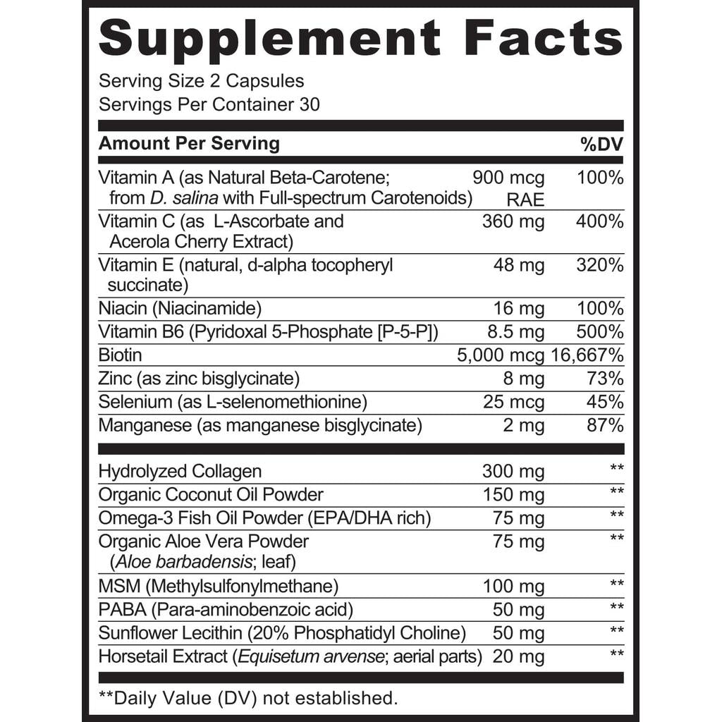 Naturelo Hair Skin Nails supplement with Biotin, Vitamin C, and Collagen for beauty support, Image 7.