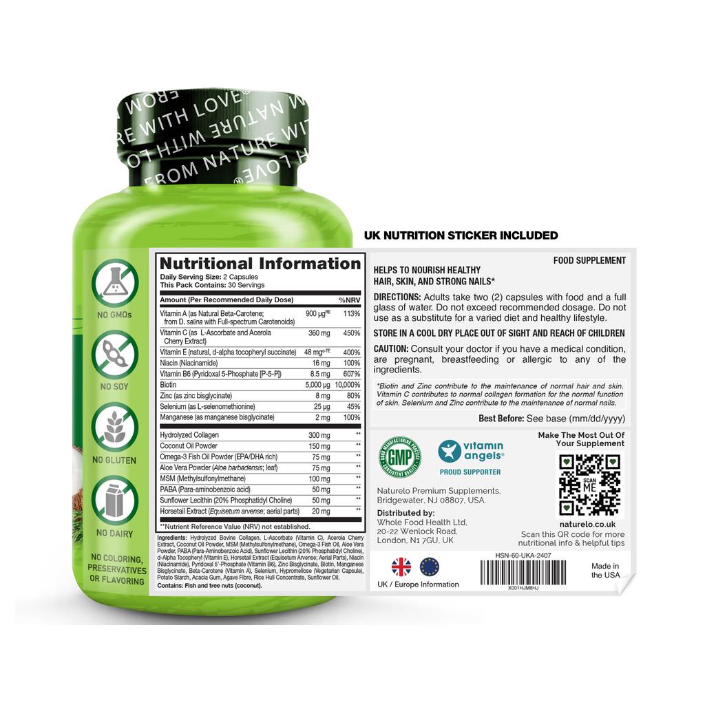Naturelo Hair Skin Nails Supplement with Biotin, Vitamin C, Collagen for Healthy Growth and Glow - Image 8