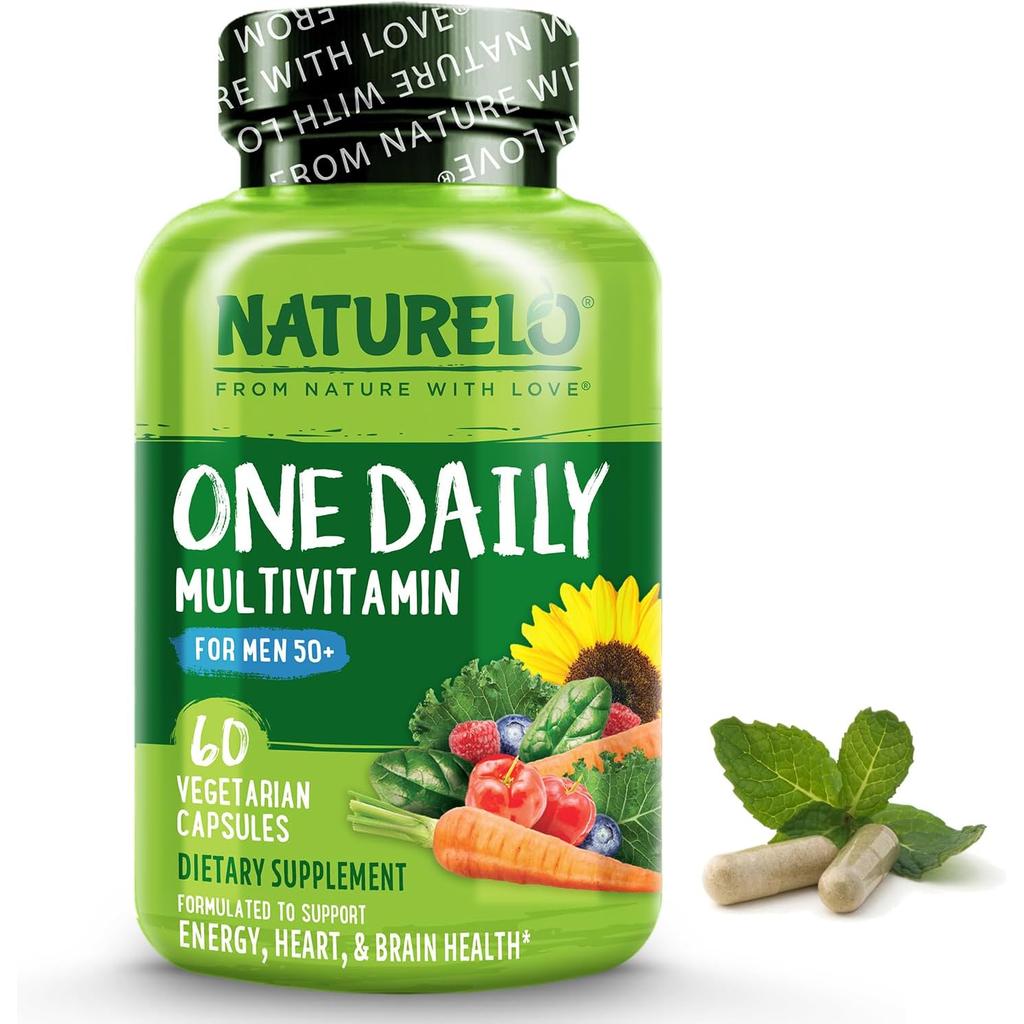 Naturelo One Daily Multivitamin for Men 50+ with Biotin, D3, Energy, Immunity Support, Vegan, Gluten-Free Supplements