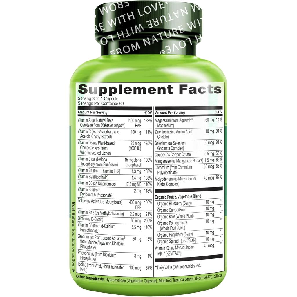 Naturelo One Daily Multivitamin for Men 50+ with Biotin, D3, B12, Vegan, Non-GMO, Supports Energy and Immunity Image 3