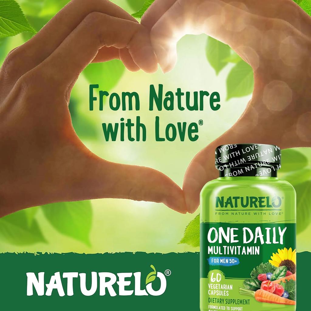 Naturelo One Daily Multivitamin for Men 50+, boosts energy, immunity, muscle function, contains natural vitamins, vegan-frien