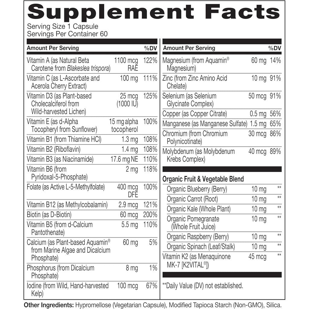 Naturelo One Daily Multivitamin for Men 50+, boosts energy, immunity, muscle with natural vitamins, extra Biotin, D3