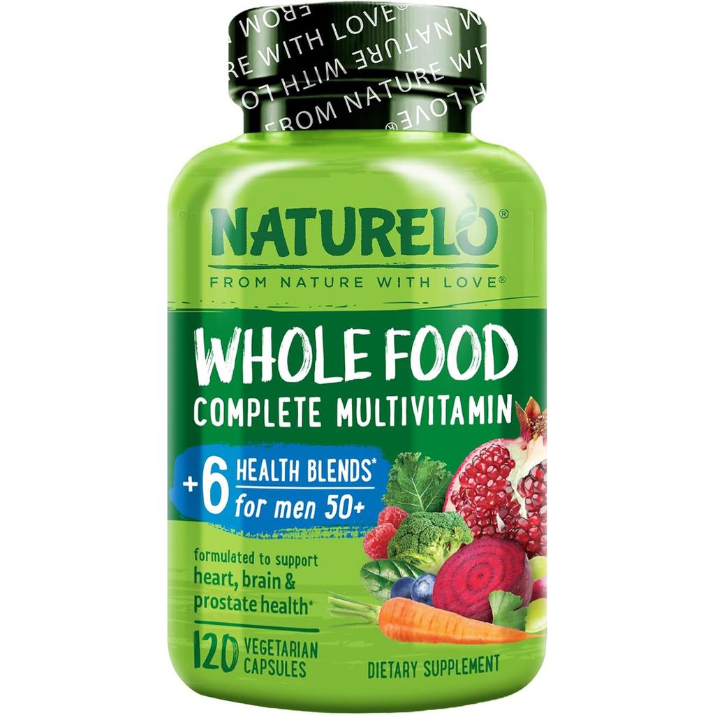Naturelo Whole Food Multivitamin for Men 50+, Natural Vitamins, Prostate Support, Boosts Energy, Immune Health.